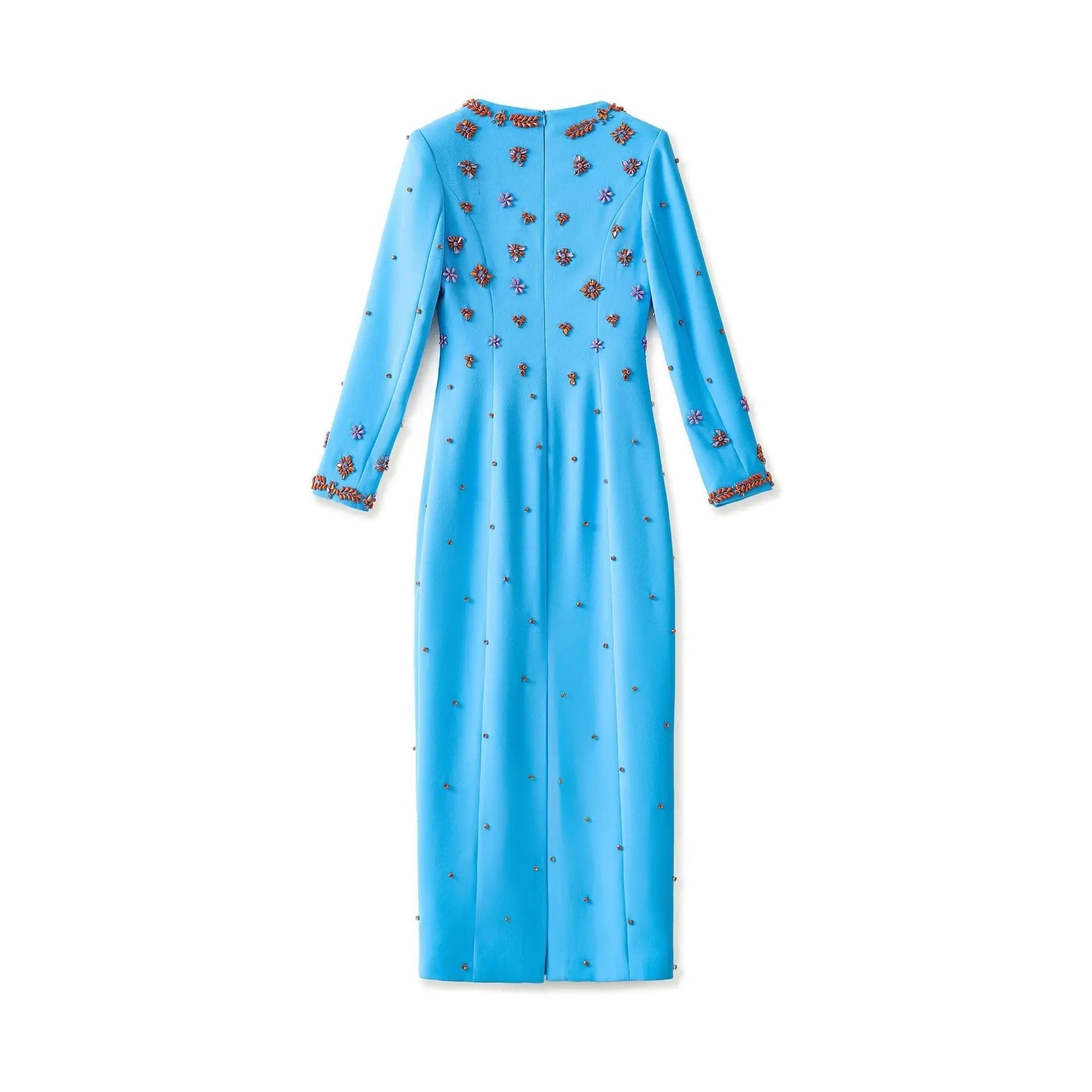 Square Neck Floral Beading Embroidery Maxi Dress in Sky Blue