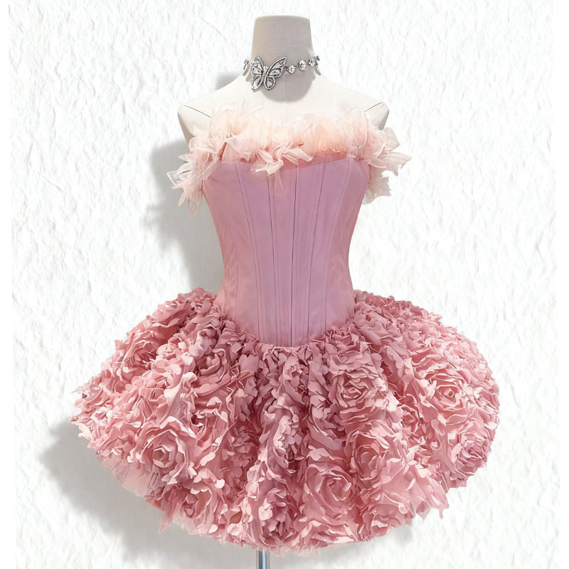3d Flower Mini Dress in Pink
