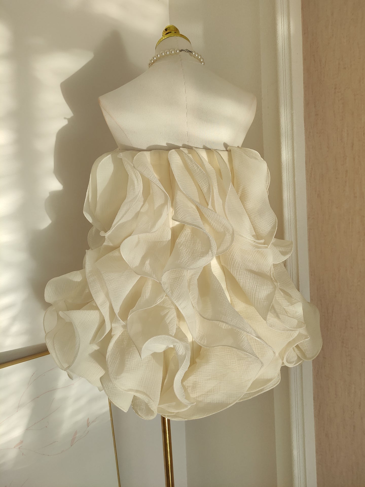 Multi-Layered 3D Mini Dress in Beige