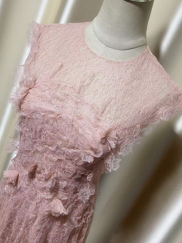 Lace Flower Embellished Maxi Dress in Pink