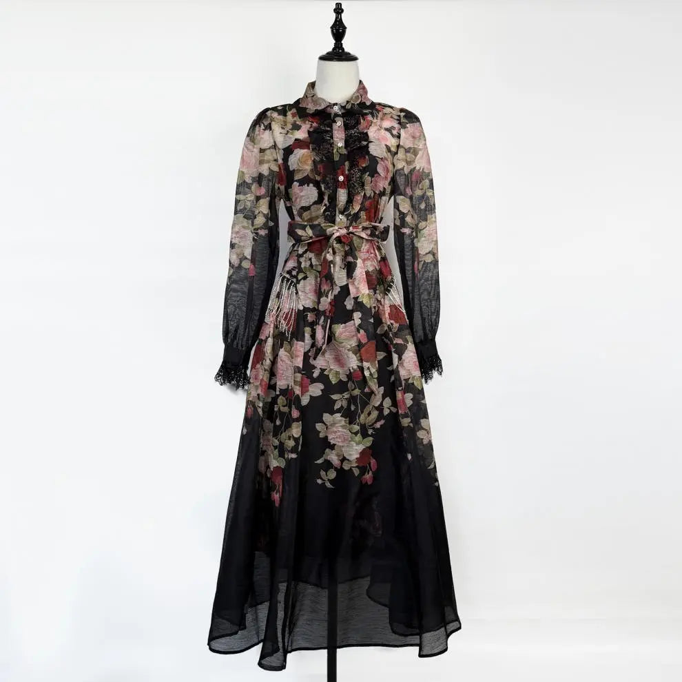 Long Sleeve Floral Printed Woven Maxi Dress