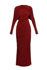 Long Sleeve Knot Bodycon Maxi Dress in Red