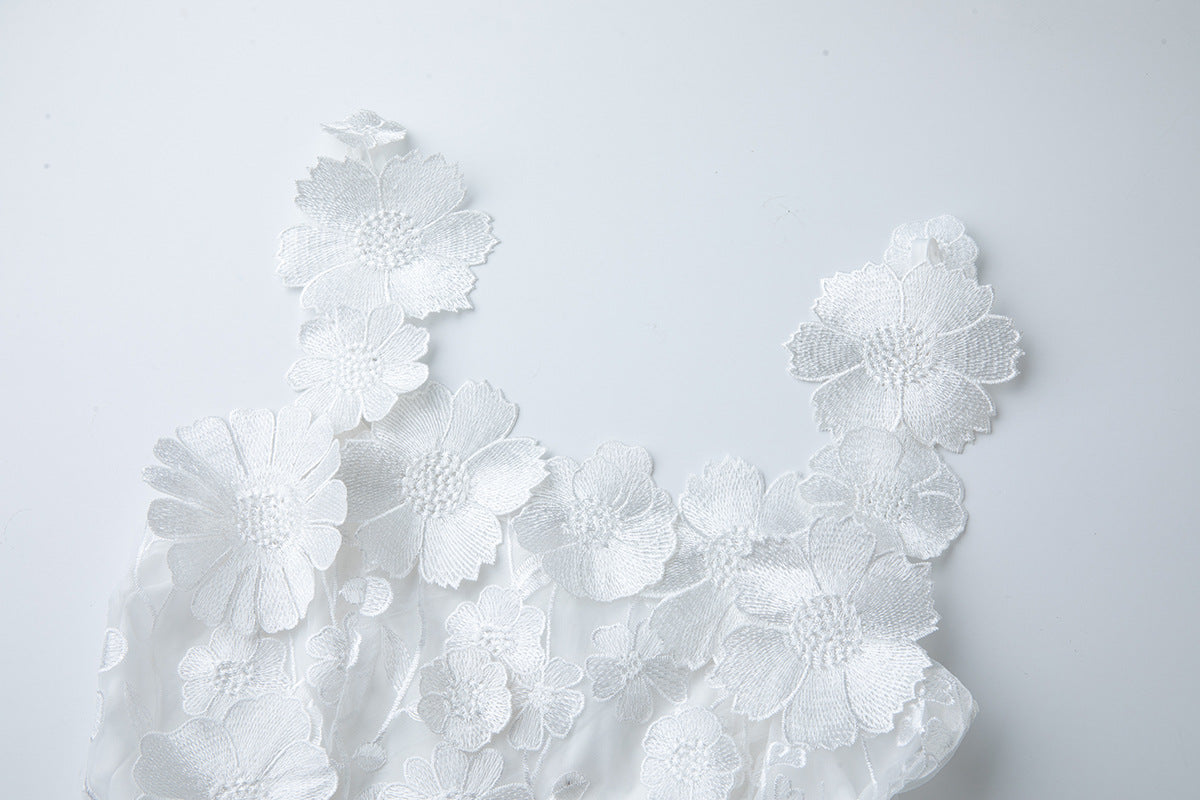 3d Floral Lace Mini Dress in White