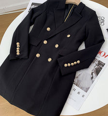 Button-Embellished Cotton-Twill Mini Dress in Black