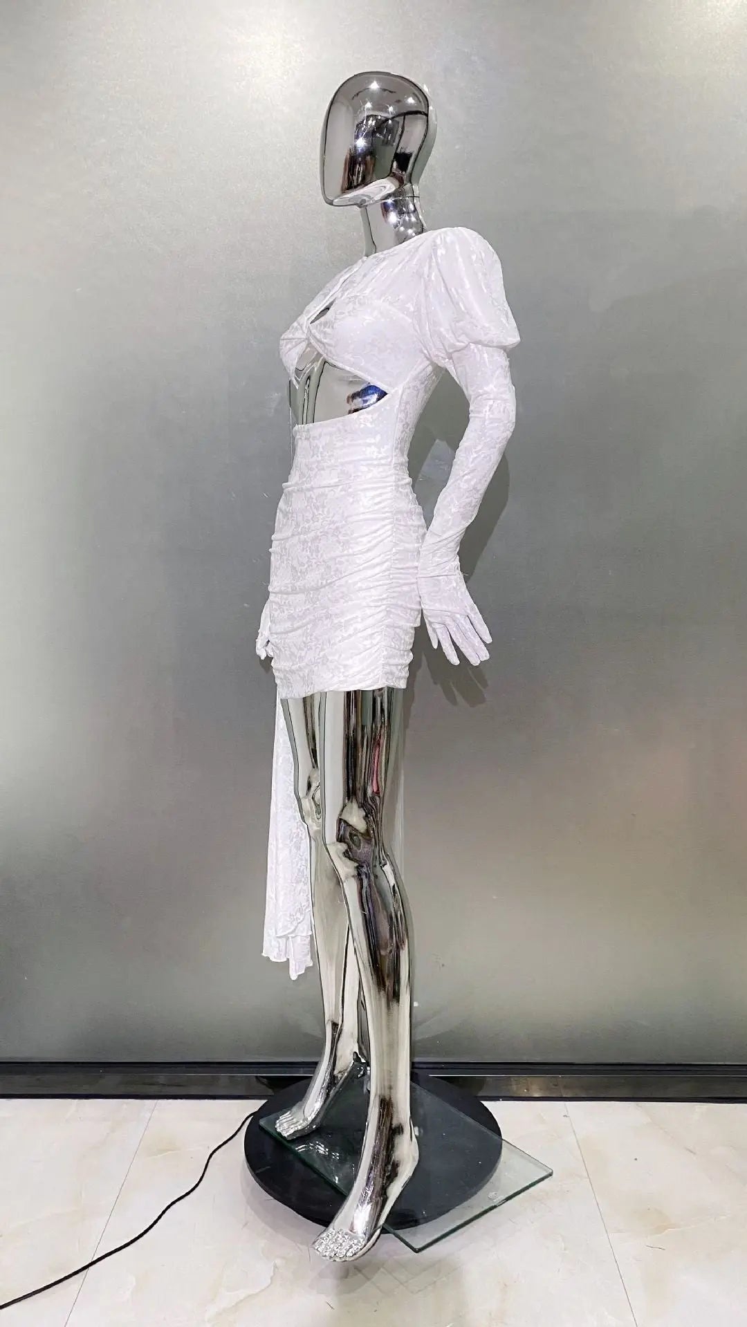 Floral Cutout Mini Dress - White
