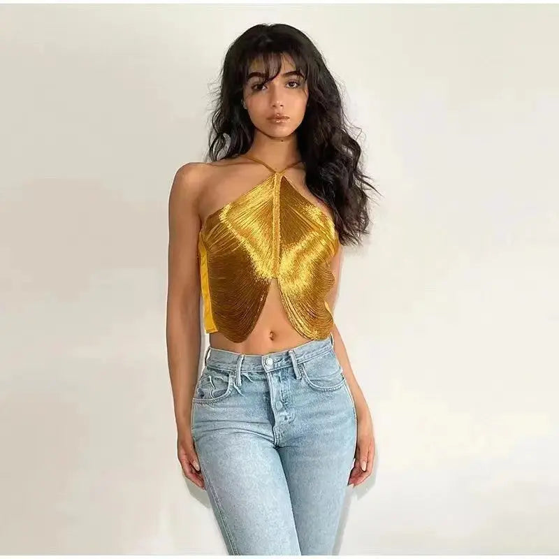 Off Shoulder Camisole Vest Fringed Top