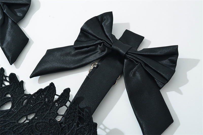 Strap Embroidered Lace Maxi Dress in black