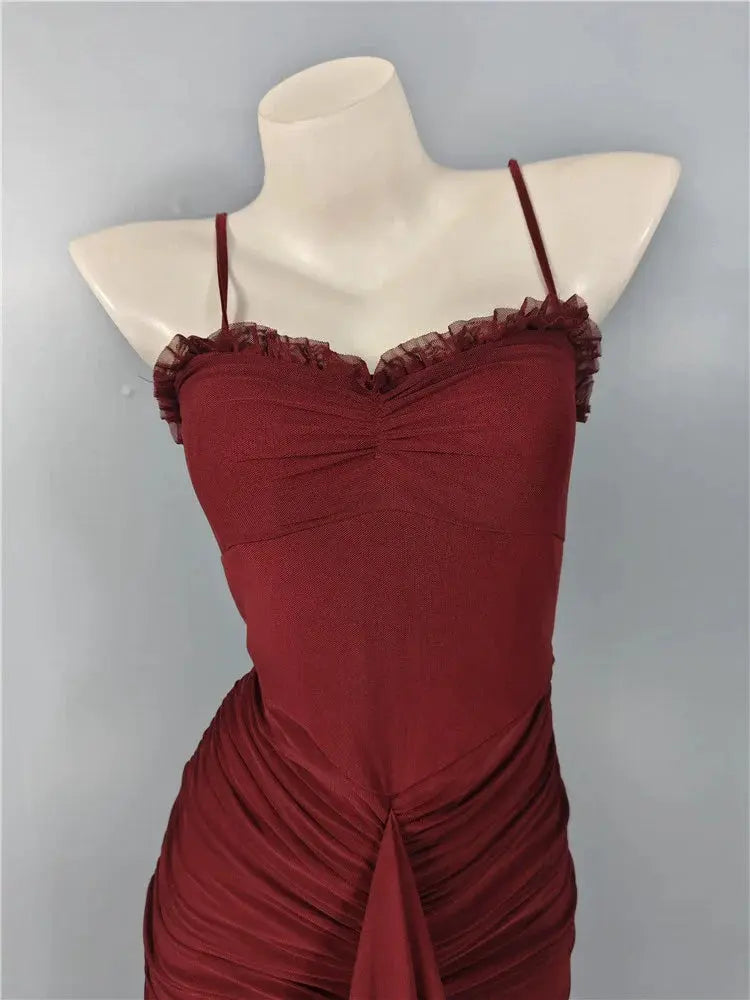 Mesh Ruffle Waist Maxi Dress