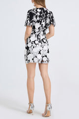 3D Floral Embroidery Mini Dress in Black
