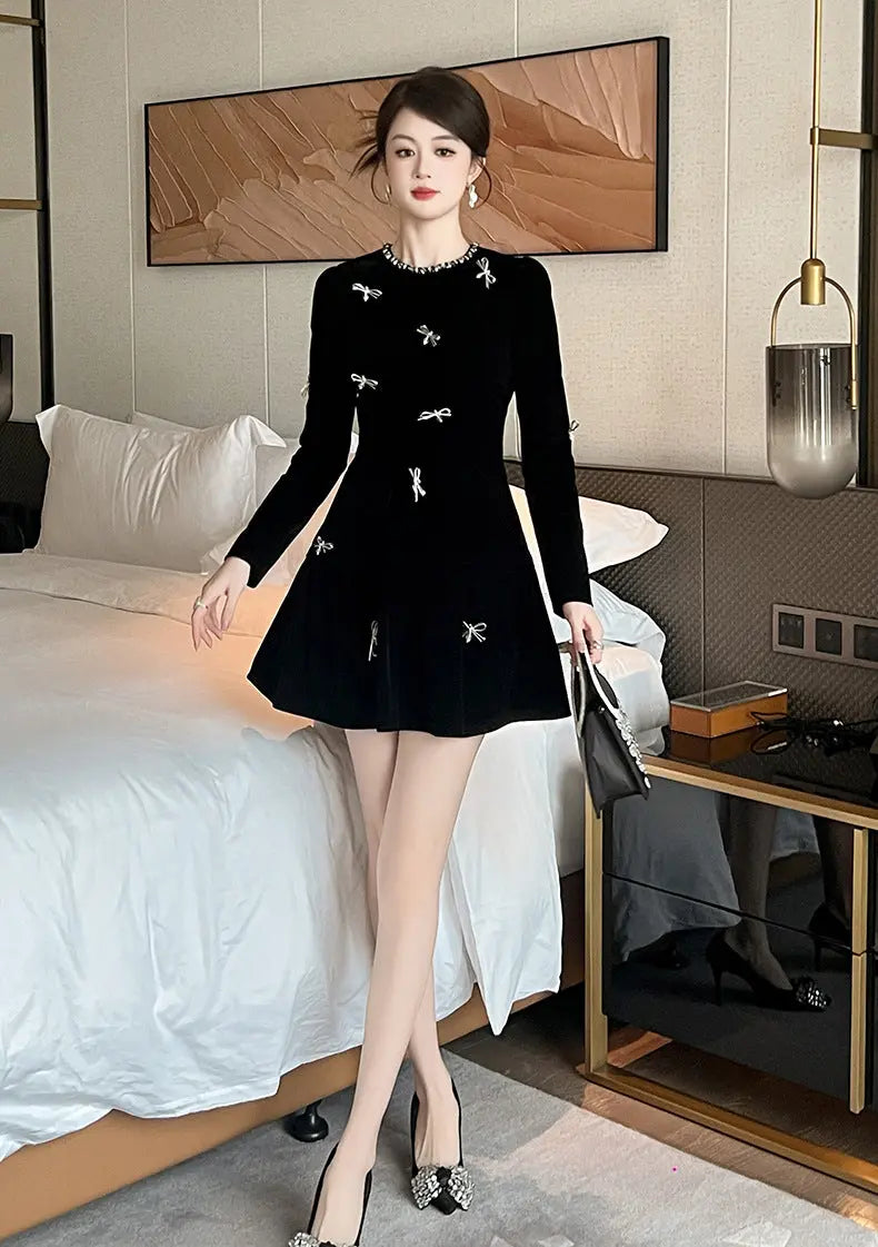 Rhinestone Embellishment Mini Dress in Black