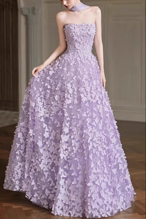 Floral Evening Gown - Purple