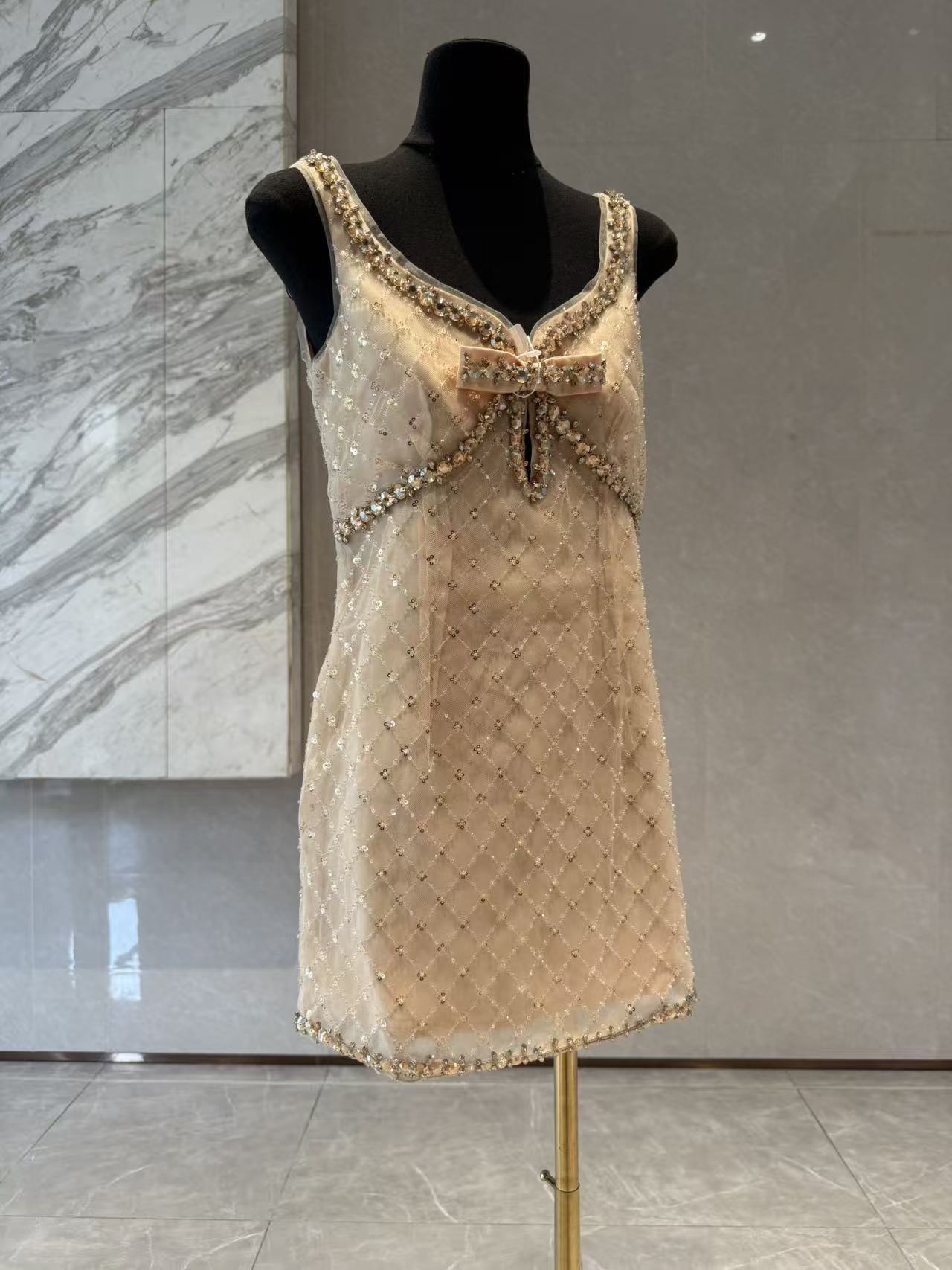 Embellished Rhinestone Sequin Mini Dress in Yellow
