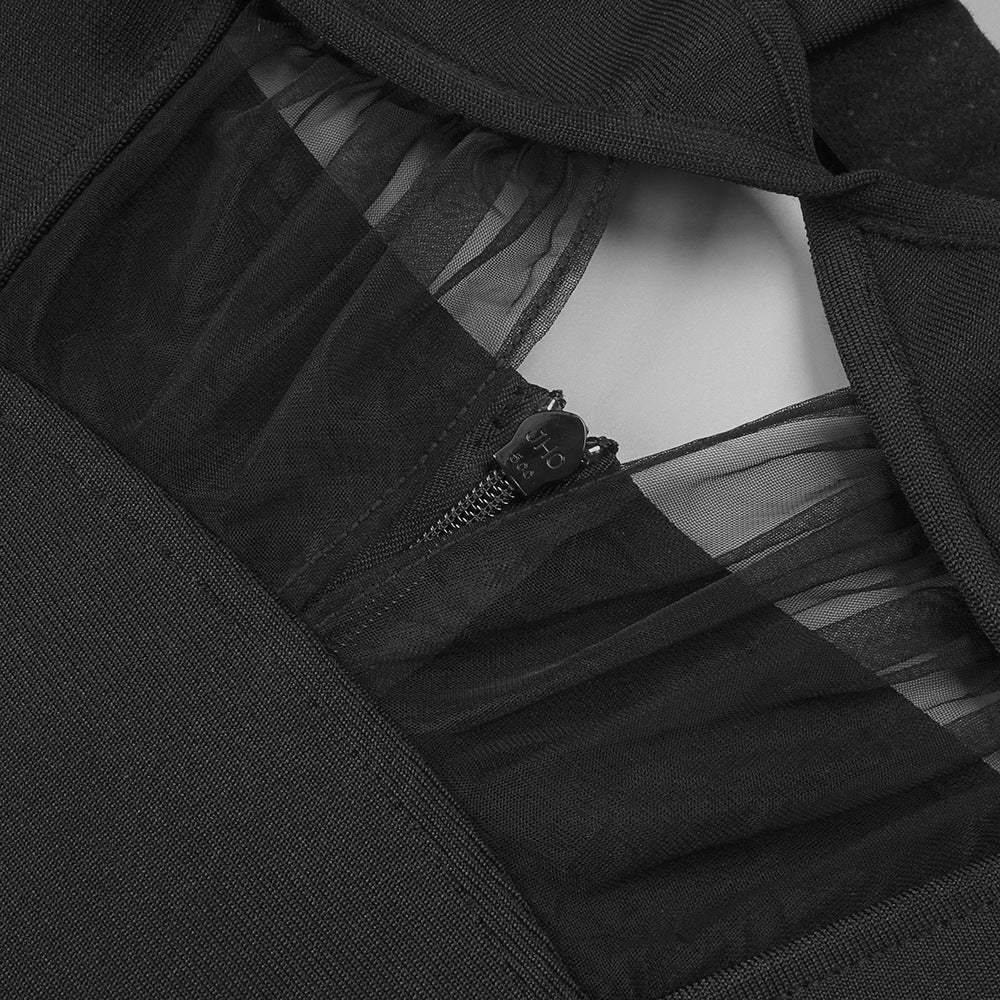 Back Knitted Bandage Maxi Dress in Black