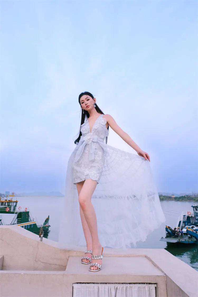 Light Blue Sleeveless Banquet Dress