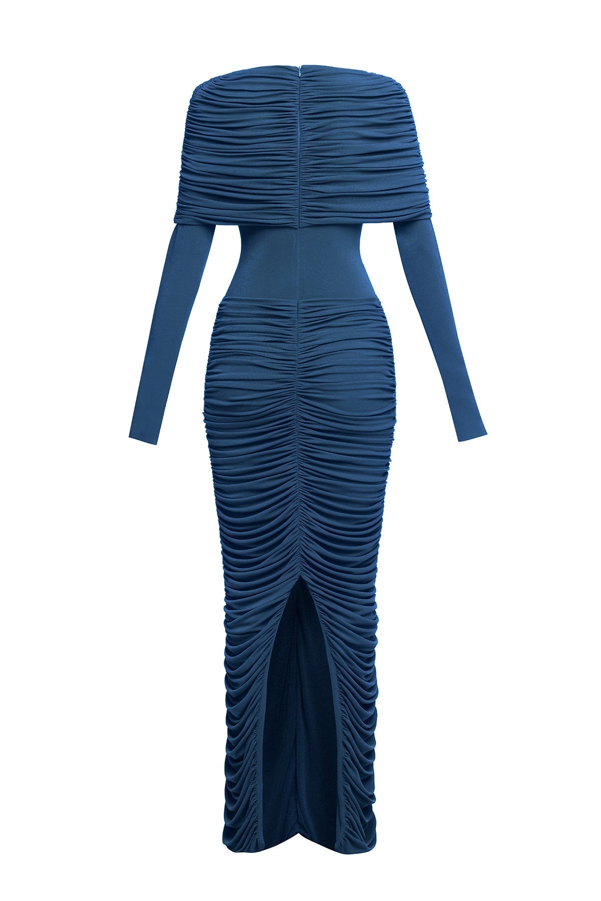 Navy Form-Fitting Maxi Dress with Asymmetrical Shoulder