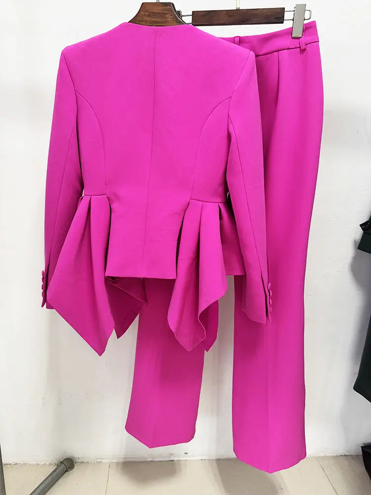 Ruffled Blazer Two Piece Set - Pink