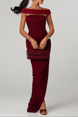 Off-Shoulder Asymmetrical-High Maxi Dress