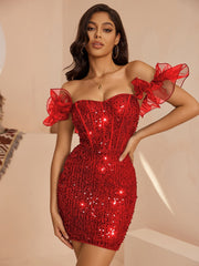 red Ruffled Corset Bodycon Mini Dress