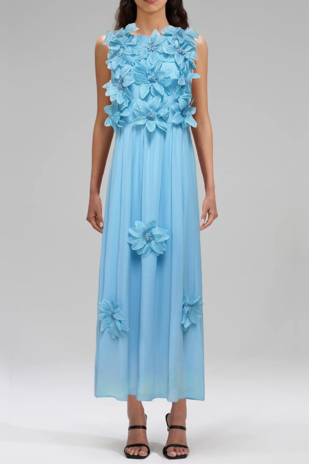 3D Flower Embellished Sleeveless Maxi Dress in Yellow