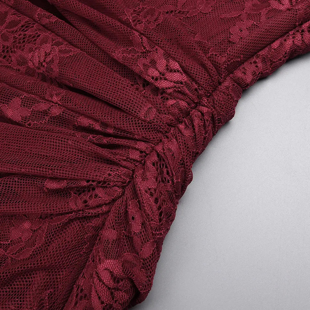 one-shoulder Lace Maxi Dress In Burgundy