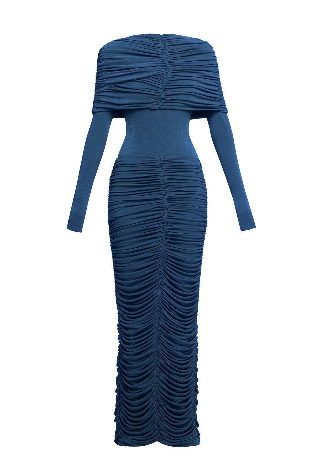 Navy Form-Fitting Maxi Dress with Asymmetrical Shoulder