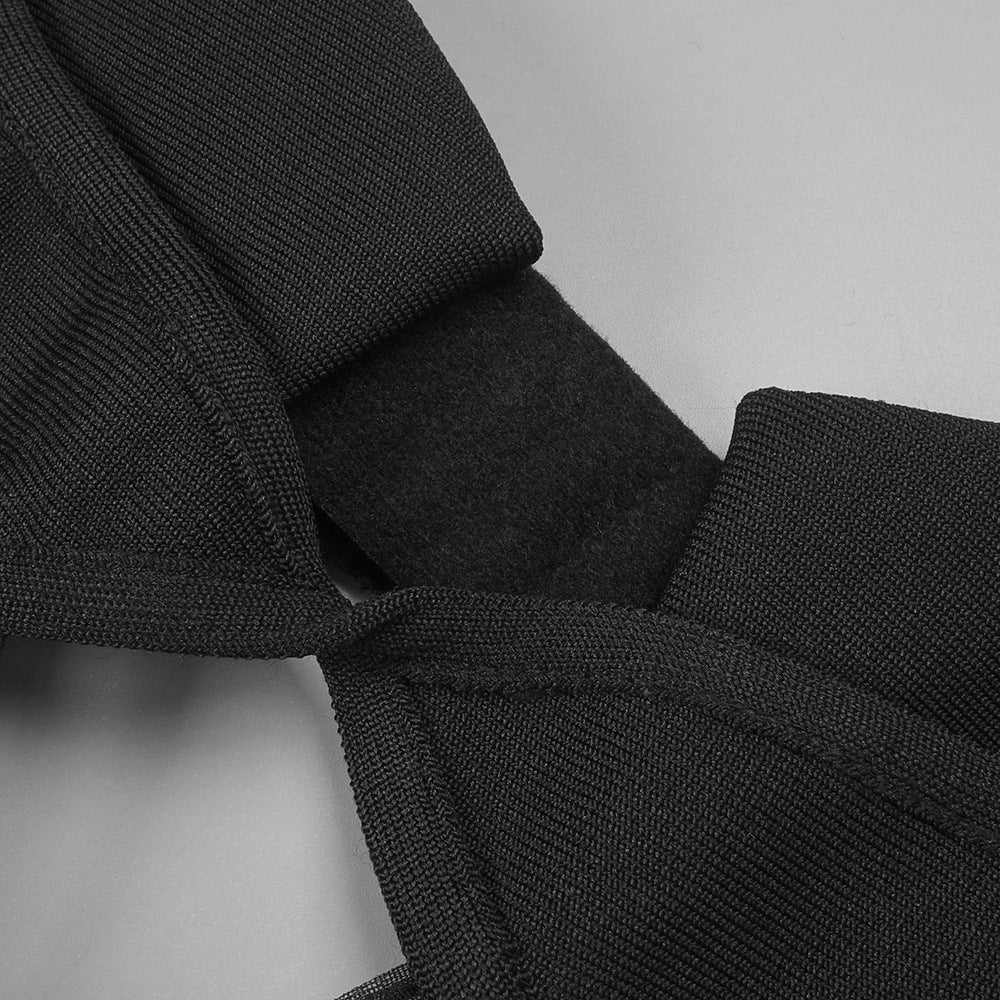 Back Knitted Bandage Maxi Dress in Black