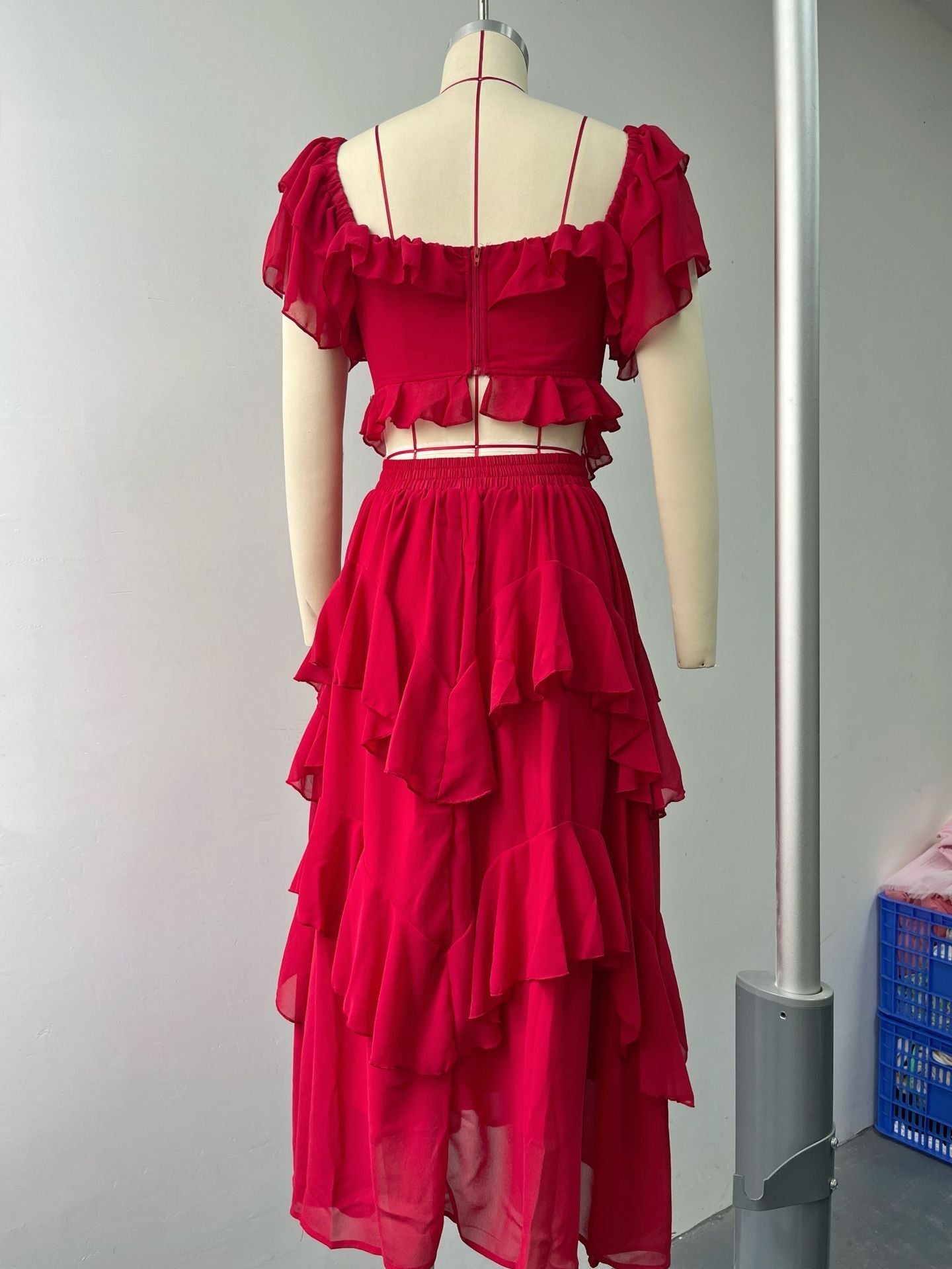 Square Neck Ruffle Sleeves Backless Dress