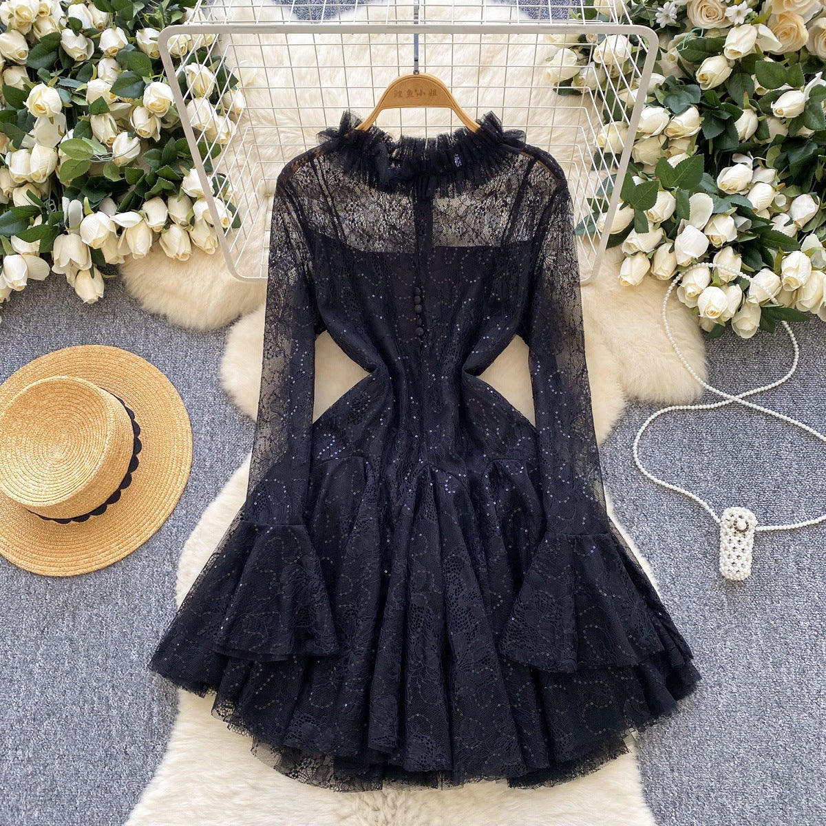 Green Embroidered Mini Dress