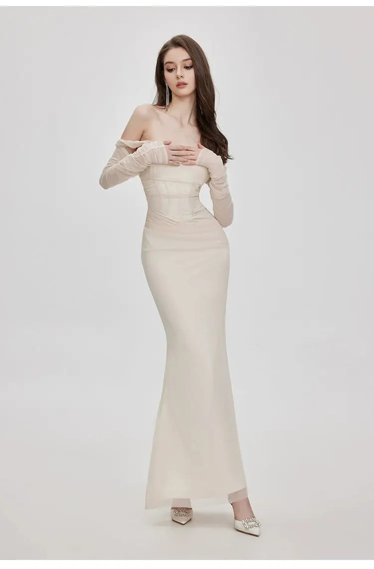 Mesh Off-Shoulder Maxi Dress