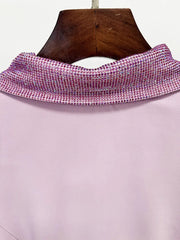 Pink Crepe Maxi Dress with Crystal Chainmail Flower