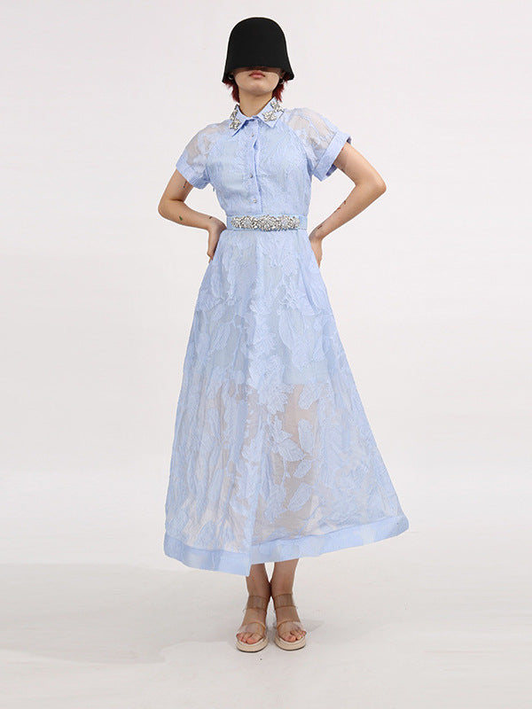 Crystal Embellished Midi Dress in Blue