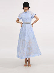Crystal Embellished Midi Dress in Blue