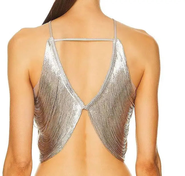 Off Shoulder Camisole Vest Fringed Top
