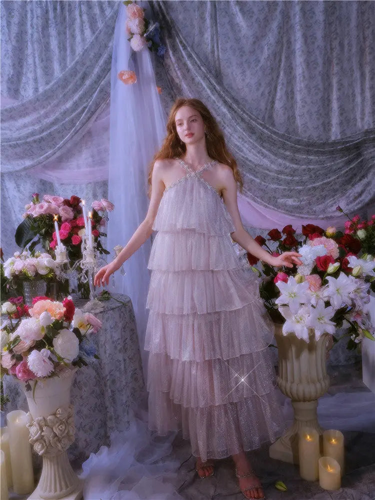 Sleeveless Diamond Chain Cake evening Dress