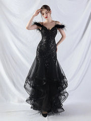 Feather Sequin Maxi Dress