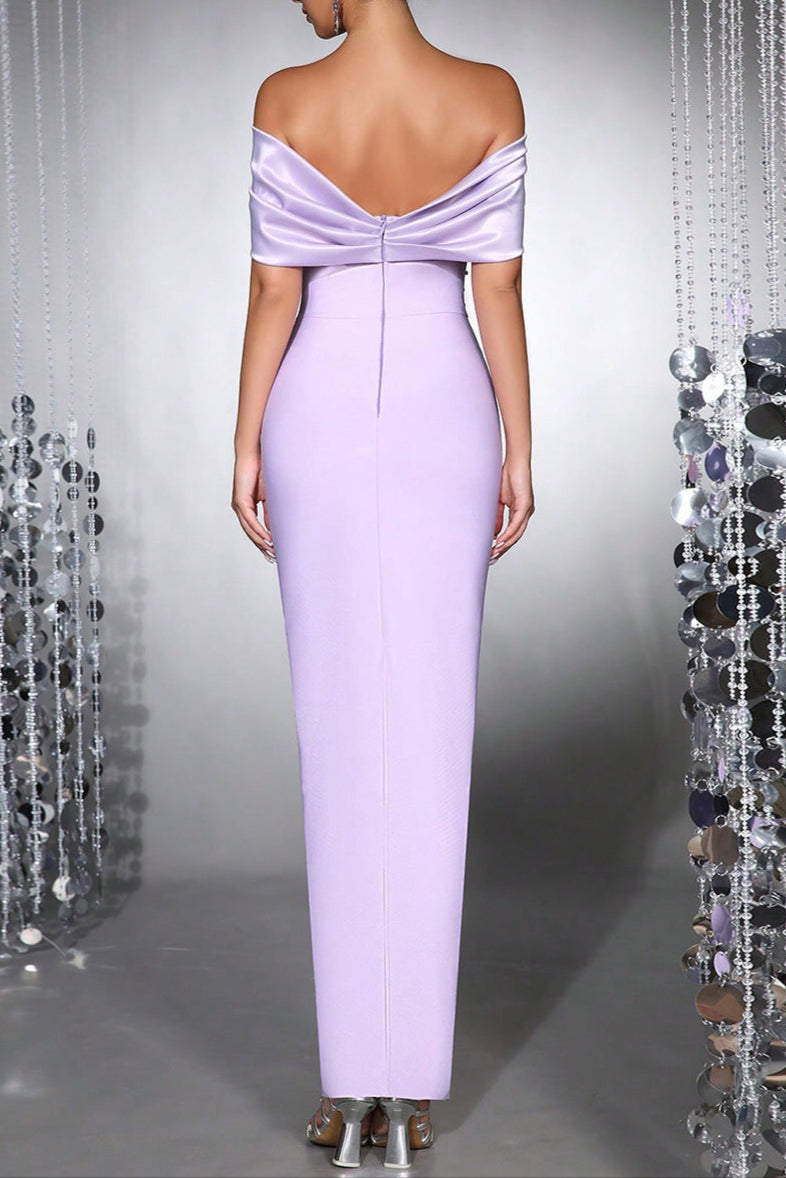 Diamond off-Shoulder Bodycon Maxi Bandage Dress in Purple