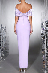 Diamond off-Shoulder Bodycon Maxi Bandage Dress in Purple