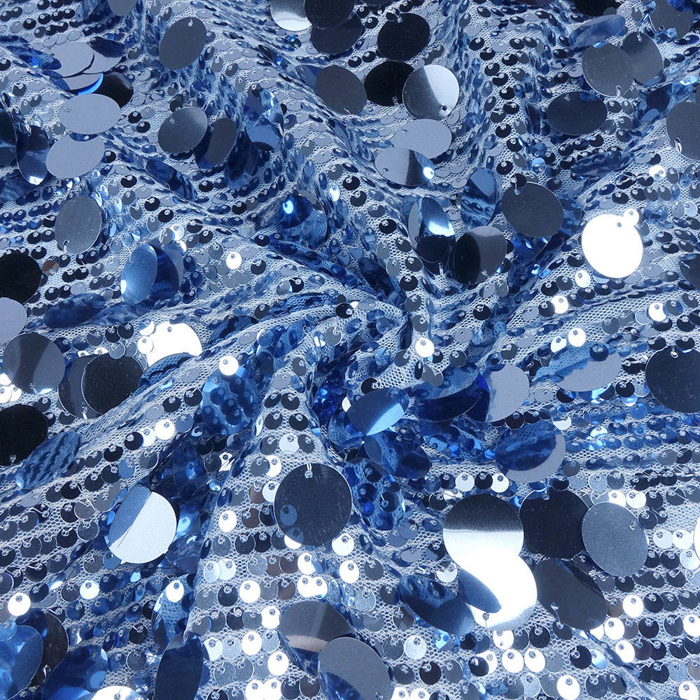 Deep V-Neck Sequin Column Gown in Blue