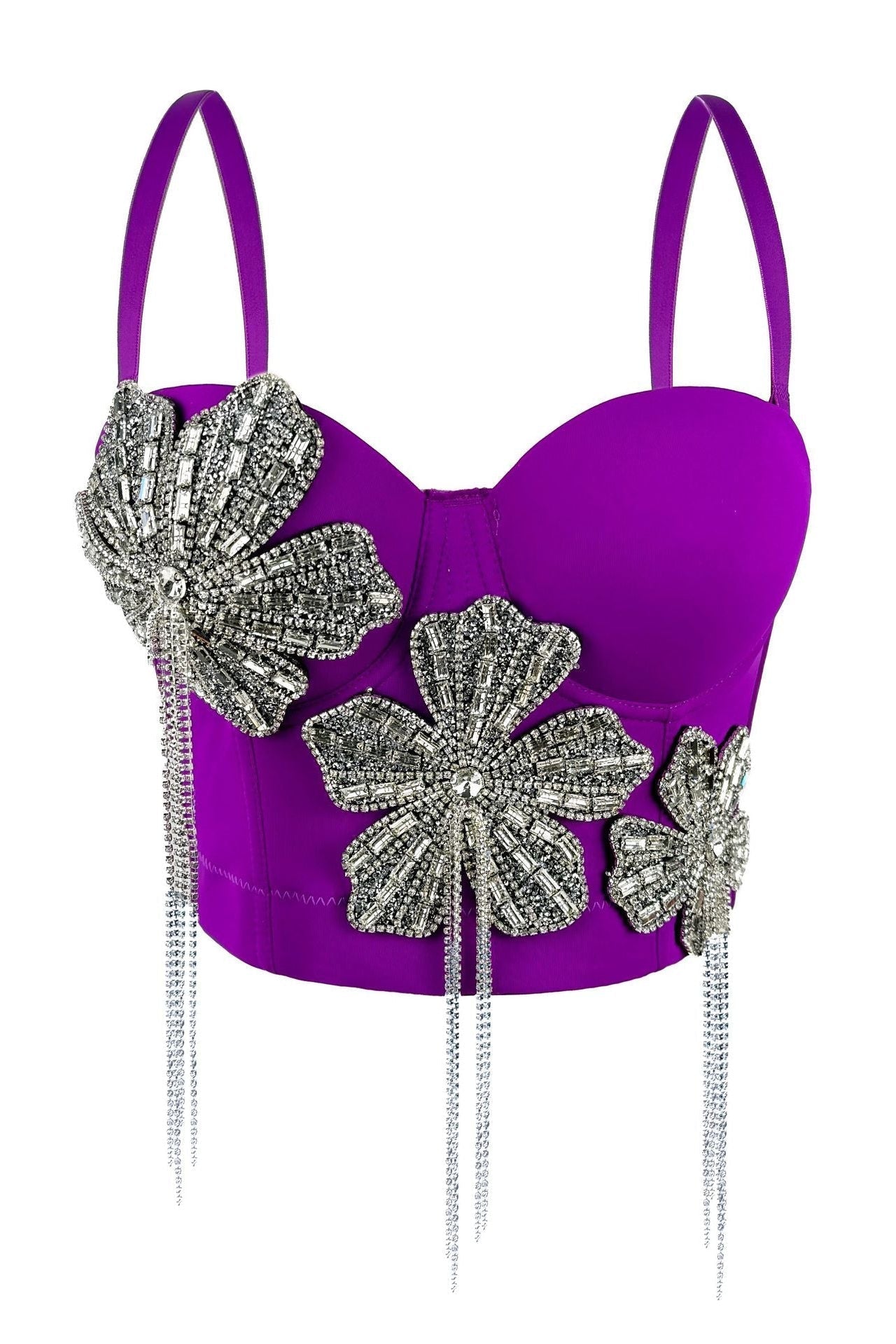 Strap 3D Rhinestone Flower Fringe Corset Bustier Top