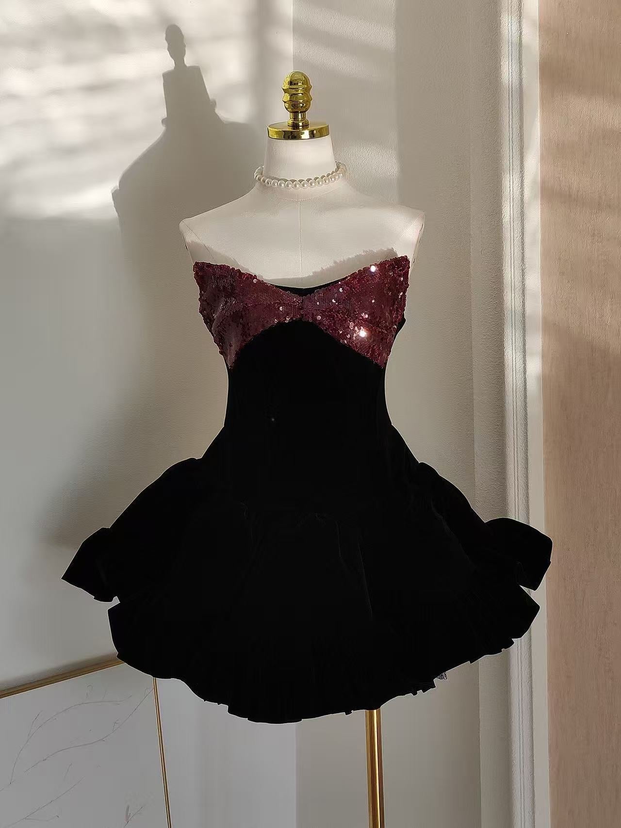 Sequin Embellished Mini Dress in Black
