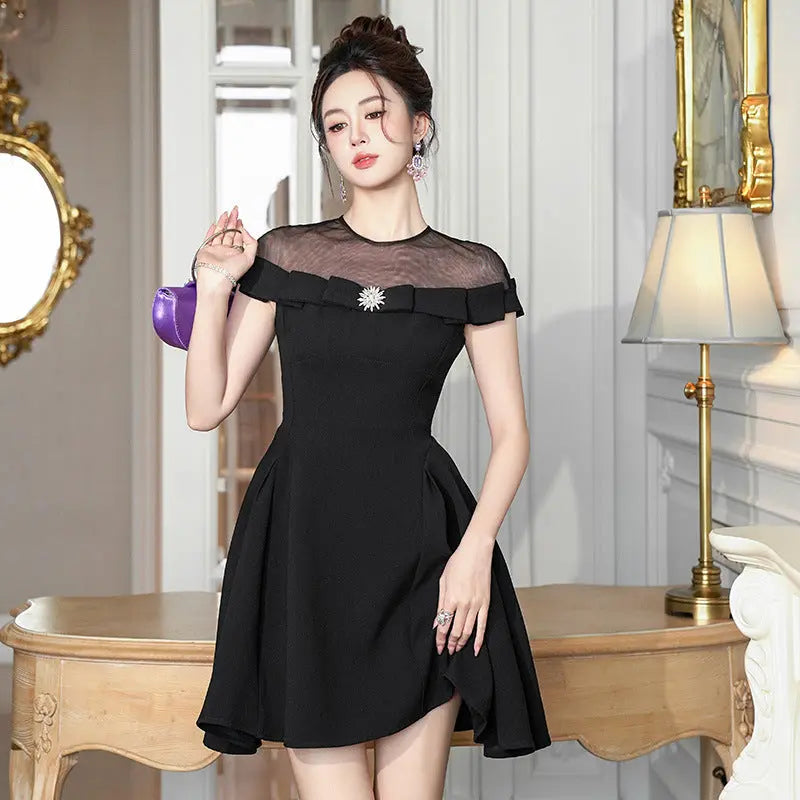 Black Off-Shoulder A-Line Mini Dress