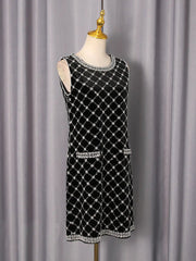 Black-white Plaid Diamond Sleeveless Mini Dress