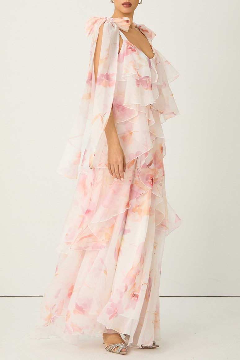 V-Neck Strap Maxi Dress - Pink