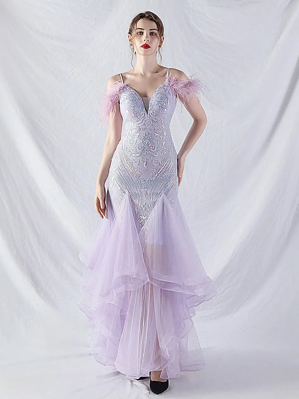 Feather Sequin Maxi Dress