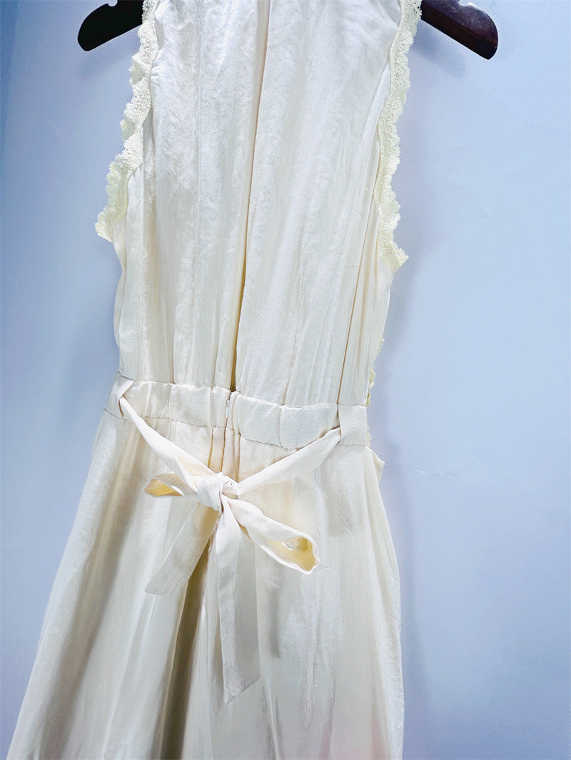 Sleeveless Lace Detail Maxi Dress in Light Yellow