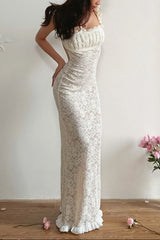 Lace Bodycon Slip Maxi Dress in White