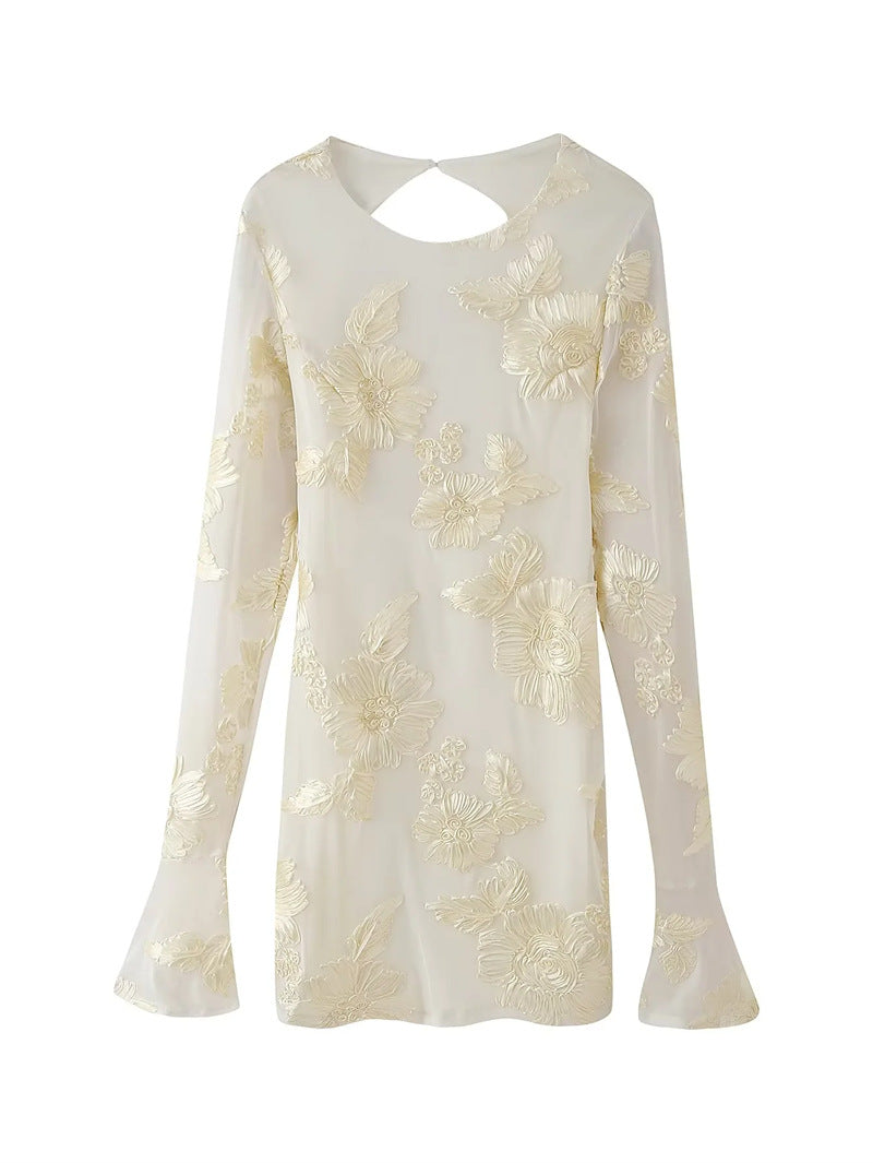 Yellow Backless Floral Sleeve Slim Fit Mini Dress