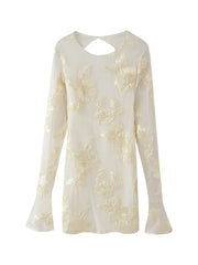Yellow Backless Floral Sleeve Slim Fit Mini Dress