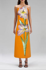 Floral Bustier Maxi Dress in Orange