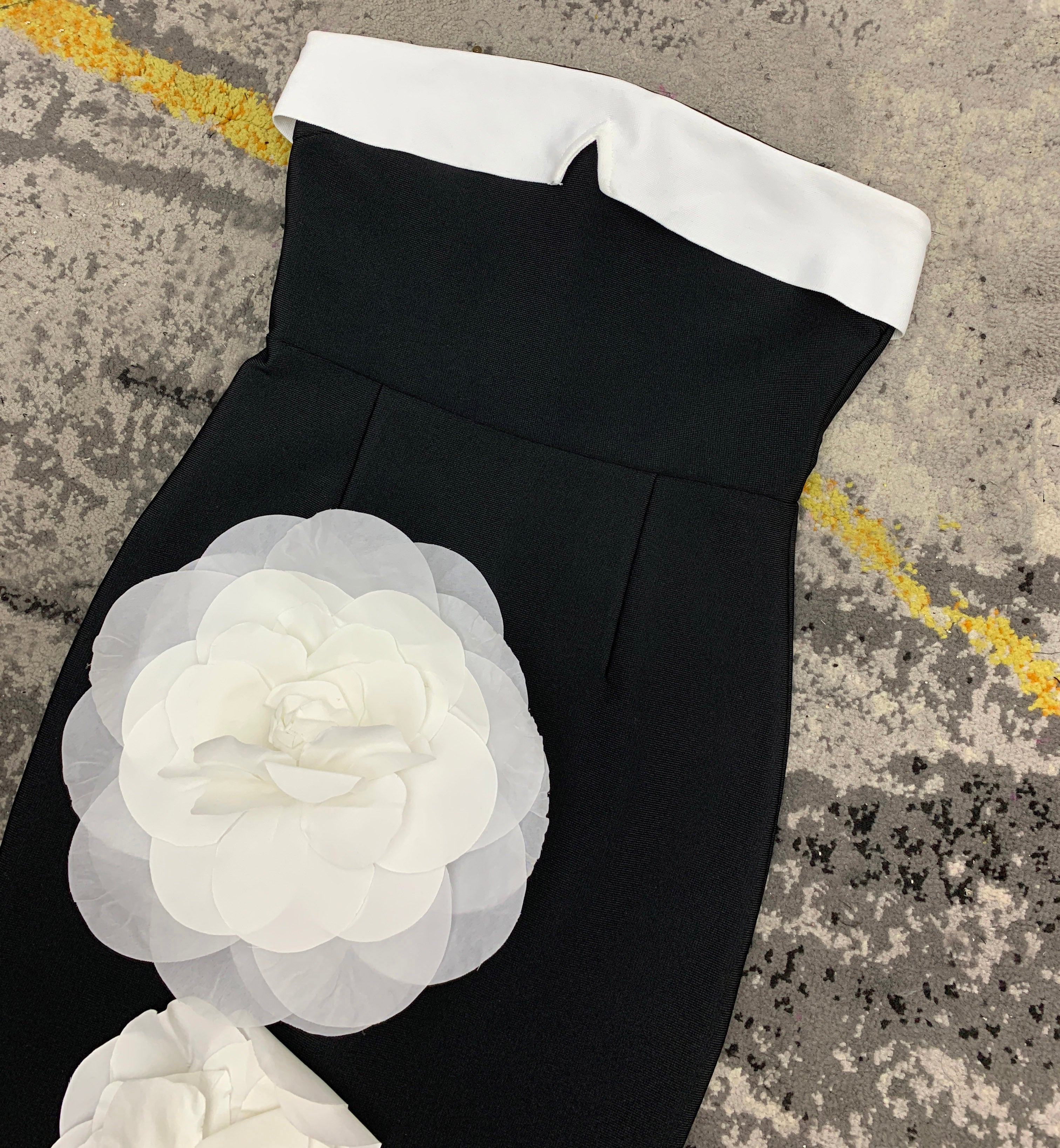 3d Flower Maxi Bandage Dress in black